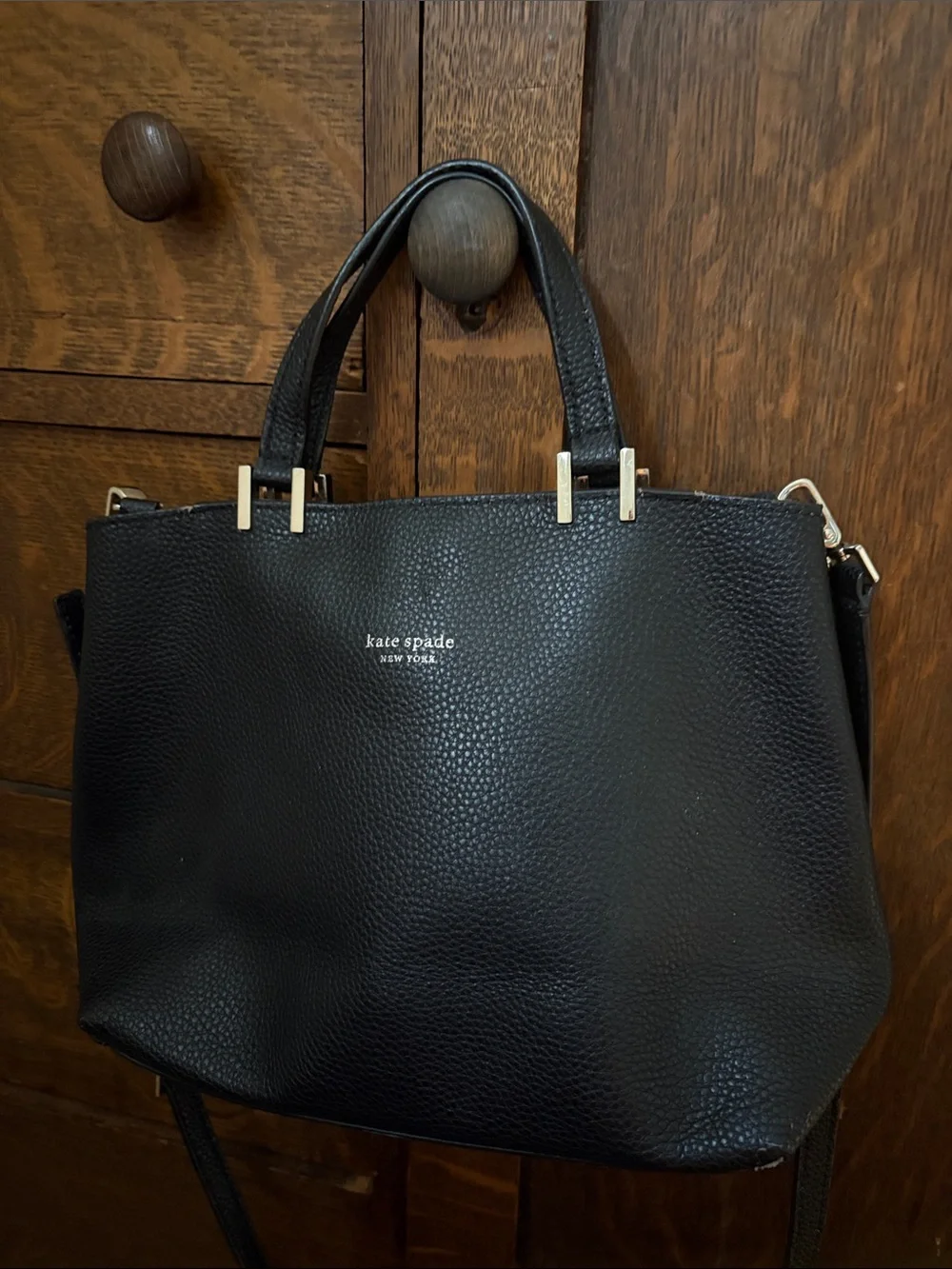 kate spade Black Pebbled Leather Satchel with Gold-Tone Accents